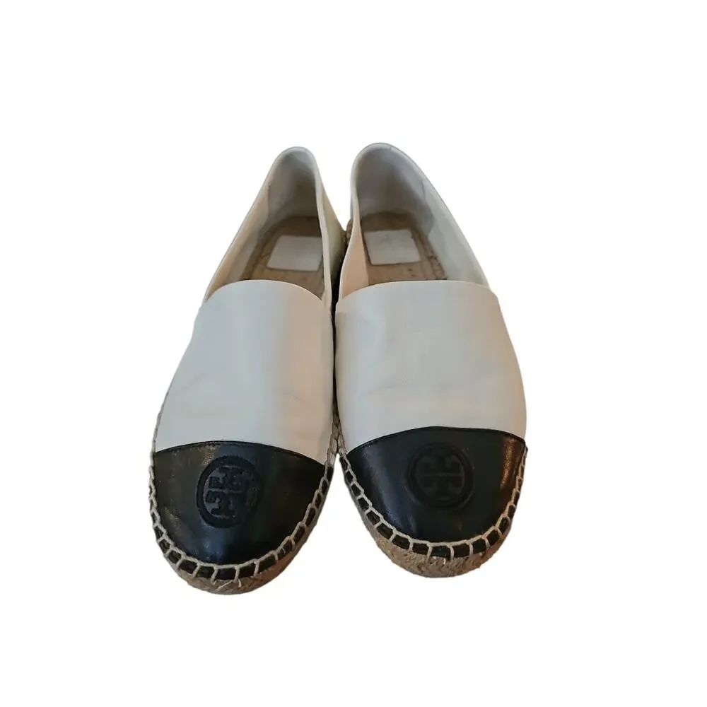 Tory Burch Women's Natural Colorblock Espadrilles black cream 10 stitched logo